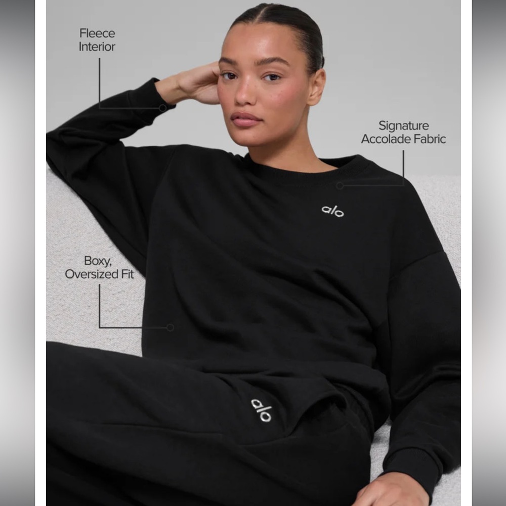 ALO Yoga Black Oversized Sweatshirt and Pants Set